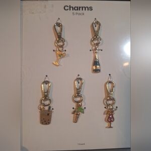 5 Cocktail charms, gold tone for wristlets, crossbody bags, or zipper pulls NIP